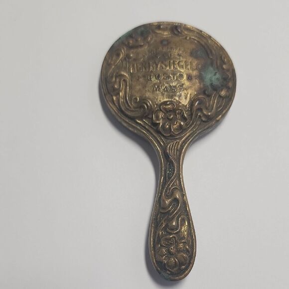 Other - Vintage Ornate Metal Hand Mirror in Aged Brass Tone/ miniature!!